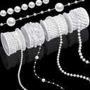 4 Rolls 76 Feet Pearls Garland, Faux Pearl Beads Roll Strand, 4mm 6mm 8mm Artificial Pearls Chain Trim, 3-8mm Fishing line Pearls Strings for Crafts Wedding Christmas Decoration, White