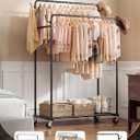 Clothes Rack, Rolling Clothing Rack with Double Rods for Hanging Clothes, Portable Garment Rack with Wheels, Metal Wardrobe Closet Organizer for Bedroom and Laundry Room