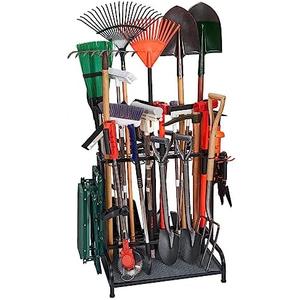 Garden Tool Organizer, Yard Tools Rack Holds 55 Long-Handled Tools/Rakes/Brooms for Garage Organization and Storage, Shed, Outdoor, Lawn, Heavy-Duty Steel, Black, Easy Assembly