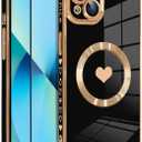 OOK Magnetic Case for iPhone 13 6.1 Inch [Wireless Charging Compatible] Soft TPU Heart Design Phone Cover with Screen Protector Shockproof Protection Slim Case for Women - Black (Black (NO Strap))
