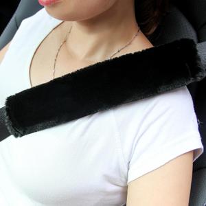 Amooca 2-Pack Soft Furry Universal Seatbelt Cover  Shoulder Pad for Car Truck SUV Airplane Bus  Relieves Neck & Shoulder Pressure  Fits Backpack, Camera Bag, Laptop Bag Straps (10.5 Inch, Black)
