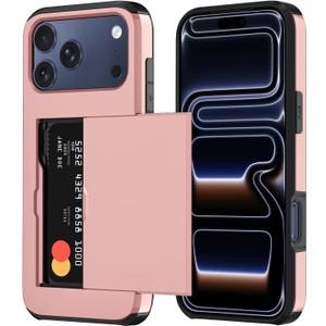 Qinmay Compatible with iPhone 17 Pro Max Case Wallet,Built-in Card Holder, Heavy Duty Protective Dual Layer Shockproof Hidden Card Slot Slim Wallet Phone Cover for iPhone 17 Pro MaxRose Gold
