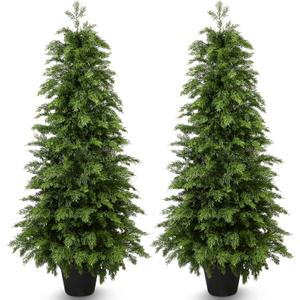 4FT Artificial Cedar Topiary Trees,2 Pack UV Resistant Faux Pine Tree