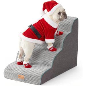 Gardner Pet Dog Stairs for Small Dogs 19.7" H, Curved 4-Step Pet Stairs, Dog Steps for High Bed (18-24 in), Couch with Durable Non-Slip Waterproof Fabric Cover and CertiPUR-US Certified Foam (Grey)