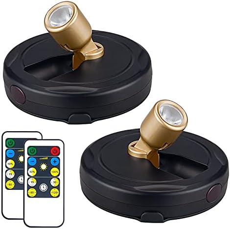 HAMVIDNE Wireless LED Spotlight, Battery Powered Picture Lights, Uplighting Indoor, Puck Lights with Remote, Stick Spot Light for Wall Art Display Dartboard Painting Artwork Accent Closet-Gold