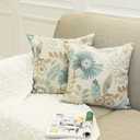 Mika Home Pack of 2 Throw Pillow Covers Decorative Pillow Cases for Sofa Couch Bed,Sunflower Pattern,22x22 Inches,Blue Cream