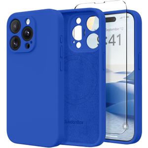 Magnetic for iPhone 15 Pro Max Case, Compatible with MagSafe, [Full Camera Protection][Screen Protector] Silicone Shockproof Protective Phone Case for iPhone 15 Pro Max 6.7", Klein Blue