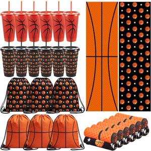 Jingmore 36 Pcs Sport Party Favors 12 Pcs Reusable Basketball Water Bottle Bulk 24 oz 12 Set Soft Cooling Towels and 12 Set Drawstring Bags for Team Gifts Supplies (Basketball)