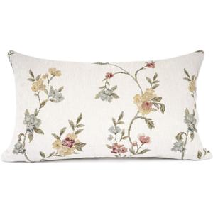 YOUR SMILE Classical Embroidery Jacquard Farmhouse Oblong Rectangle Chenille Beige Floral Pattern Decorative Throw Pillow Case,12x20 inch (White)