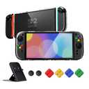 PlayVital Protective Case for Nintendo Switch 2 with Stand | Ultra-Slim Dockable Hard Shell, Split Joycon Cover, Button Caps & Thumb Grips | Clear Series, Transparent