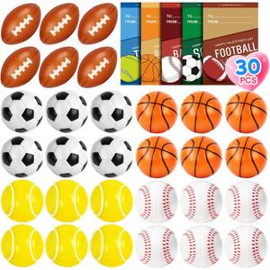 30 Pcs Valentine's Day Gift Mini Sport Stress Balls Bulk with Cards for Kids Bouncy Ball Fidget Squeeze Toys Party Favors Goodie Bag Stuffers School Gifts Exchange Classroom Prizes for Boys and Girls