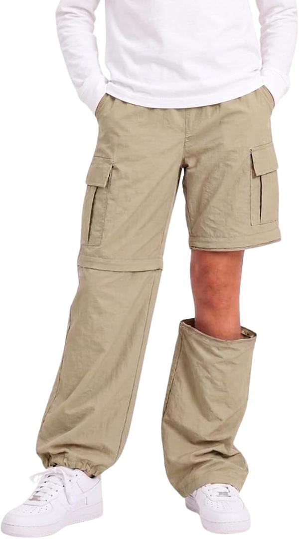 Kids Lightweight Convertible Zip-Off Cargo Pants for Girls and Boys Khaki 10Y