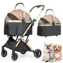 3 in 1 Folding Dog Stroller for Small/Medium Pet with 4 Wheels, Foldable Pet Travel Carrier for Small/Medium Dog Cat Stroller (Khaki)