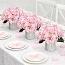 Flower Table Centerpieces - Set of 6 Floral Arrangement Artificial Wedding Hydrangeas Floral Arrangement with Rustic Metal Vase for Bridal Tea Party Event Decorations - Pink
