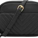 FashionPuzzle Chevron Quilted Crossbody Camera Bag with Chain Strap and Tassel (Black)
