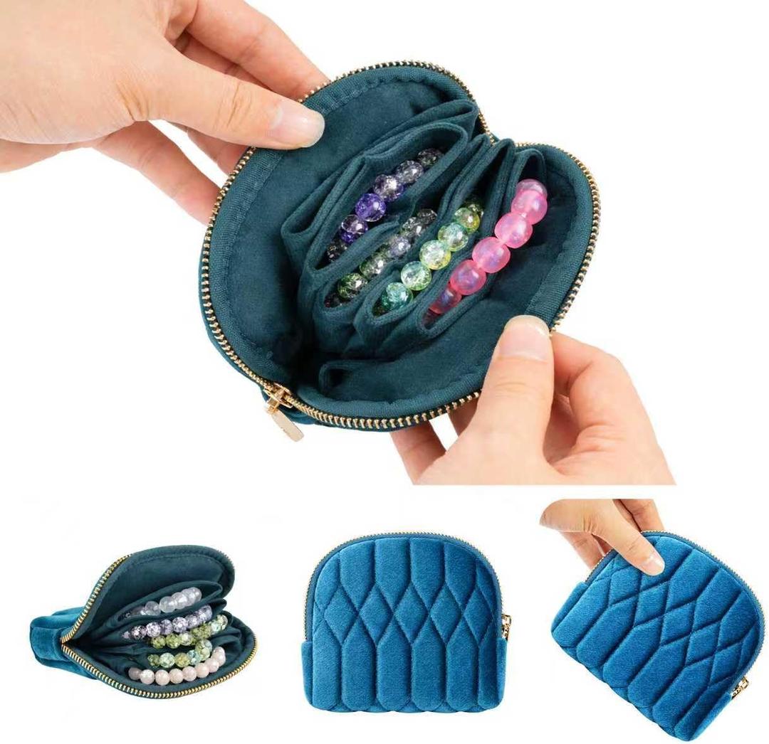 2026New Travel Jewelry Case, Small Travel Jewelry Bag with Zipper, 5-Layer velvet Travel Jewelry Pouch for Bracelet Rings Earring (TealBlue)