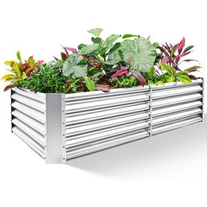 Land Guard Metal Raised Garden Bed for Gardening, 8x4x1.5ft Galvanized Raised Garden Bed, Planter Boxes Outdoor for Vegetables, Fruits and Flowers (Silver)