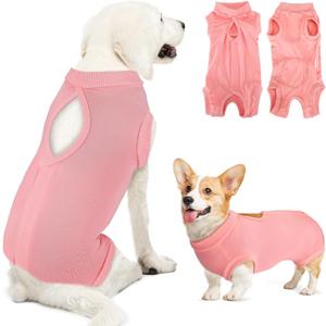 Lukovee Recovery Suit for Dogs, Onesie Surgery Recovery Suit for Female Male Dogs, Abdominal Wounds Cone E-Collar Alternative Prevent Licking Spay Recovery Suit (Peach,L)