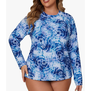 Halcurt Womens Plus Size Long Sleeve Rash Guard Swim Top with Built in Bra Loose Fit UPF50+ Sun Protection Swimsuit 1X