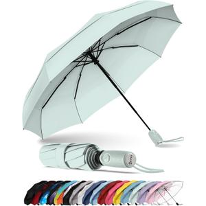 REPEL Windproof Travel Umbrella - Compact & Withstands Winds up to 85MPH , Strongest Premium Auto Folding Umbrella for Rain and Sun - Durable, Light & Portable for Women & Men , Fits Backpack & Cars (Pastel Mint)