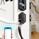 Veise VE07-H Fingerprint Smart Locks for Front Door with Handle Set, App Control, Keyless Entry Keypad Deadbolt, Digital Electronic Touchscreen, Easy Install, Auto Lock, Matte Black