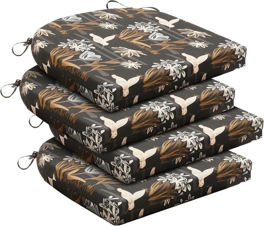 downluxe Outdoor Chair Cushions Set of 3 for Patio Furniture, Water-Resistant Patio Chair Cushions with Ties, High Density Foam Outdoor Seat Cushion, 17" X 16" X 2", Nightbird