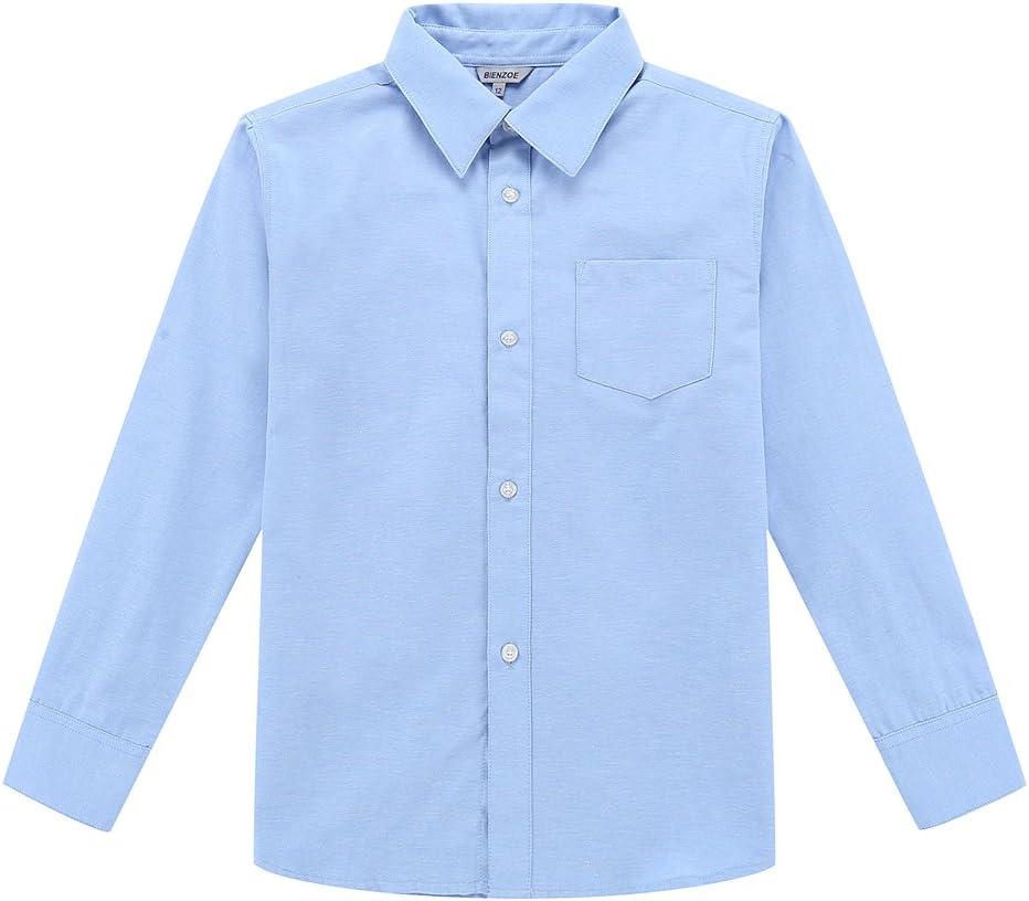 Bienzoe Boys Button Down Shirt: Kids School Uniform Long Sleeve Tops for Concert (7, Blue)