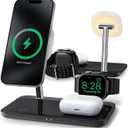 Wireless Charging Station for iPhone 16/15/14/13/12 Series, 4 in 1 Mag-Safe Charging Stand for Multiple Apple Watch Series 9-1/Ultra/SE&Airpods 4/3/2/Pro, Magnetic Wireless Charger with Night-Lamp (Black)