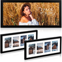 Sintuff 2 Pack Collage Frame Display for Four 4 x 6 Photos Displays Openings Black Wood Picture Frame Collage Horizontal or Vertical Acrylic Multi Photo Wall Decor for Graduation Mother (8 x 20 Inch)