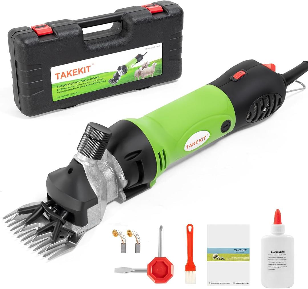 TAKEKIT Sheep Shears, 500W Professional Heavy Duty Sheep Clippers for Grooming, 6 Speeds Electric Animal Shearing Clippers for Alpacas Llamas Lambs and Large Dogs with Think Hair