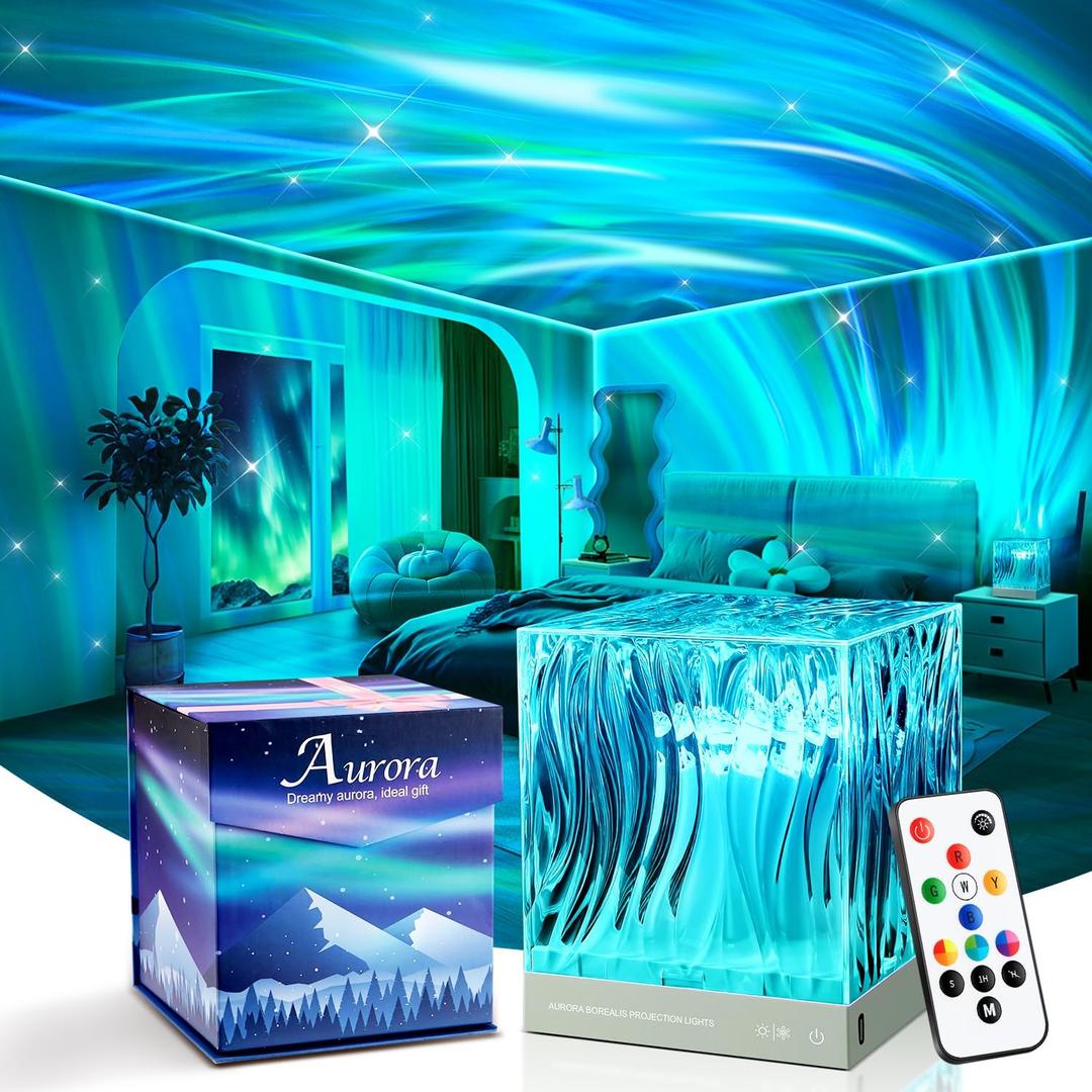 Northern Lights Projector Aurora Light Projector, 18-Color Sunset Lamp Cool Stuff for Teen Girls Game Room Decor for Teen Girls, Mood Lighting Galaxy Projector for Bedroom Decorations, Boy Girl Gifts (White)