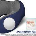 MLVOC Neck Pillow for Traveling, Upgraded 100% Pure Memory Foam Travel Neck Pillow for Airplane Flight Sleep, Breathable & Machine Washable Cover, Travel Kit with 3D Eye Mask, Earplugs & Bag, Blue