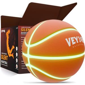Veydra Silent Basketball Size 7  Glow-in-The-Dark Indoor Basketball for Kids & Adults  Soft Foam Airless Basket Ball for Quiet Dribbling with Drawstring Bag  Soundless PU Soft Silent Ball