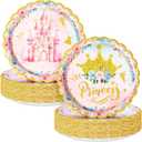Newtay 50 Pcs Princess Party Plates Gold Edge Tableware Princess Birthday Party Plates for Birthday Decoration Supplies