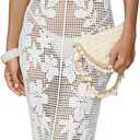 WDIRARA Women's Floral Crochet Sheer Cover Up Maxi Beach Dress Hollow Out Sleeveless Coverups (White, M)