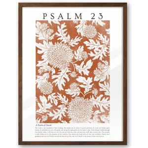 EcoHest Christian Bible Verse Framed Wall Art, 12x16 in Walnut Color OAK Wood A Psalm of David Canvas Wall Art, Psalm 23 Orange Faith Home Decor, Thanksgiving Scripture 1Pack for Bedroom Living Room