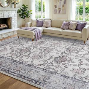 9x12 Washable Non-Slip Area Rug for Living Room (Gray Purple)