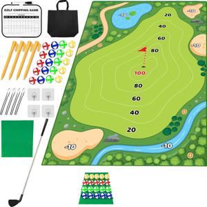 37pcs Golf Chipping Game Set - Indoor/Outdoor Golf Practice Mat with Balls, Scoreboard, Golf Club & Storage Bag, Perfect for Family Fun, Backyard/Office Use (Green1)