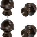 T Tulead Wooden Curtain Rod Finials Curtain Rod Holders Wardrobe Rod Brackets Brown, 2