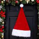 IZUS Women Men Christmas Santa Hat Velvet Red Hats with Fluffy Plush White Brim/Pom for Xmas New Years Holidays Party (One Size)