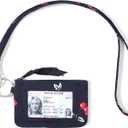 WONDERFUL FLOWER Lanyard Wallet for Women, ID Card Holder, Lanyards for ID Badges, Floral Zip ID Case Keychain Small Coin Purse for Cards, Cash, Work, Travel, Cruise, Teachers, Students, Kids, Navy (Cherry Charm)