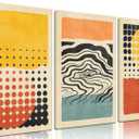 3Pcs Abstract Color Blocks Wall Art Mid Century Geometric Illustrations Posters Prints Boho Neutral Block Painting Pictures Colorful Minimalist Blocks Canvas for Room Office Wall Decor Framed