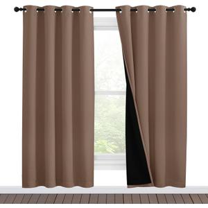NICETOWN Living Room Completely Shaded Draperies, Privacy Protection & Noise Reducing Ring Top Drapes, Black Lined Insulated Window Treatment Curtain Panels(Cappuccino, 2 Pieces, W55 x L78)