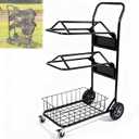 2 Tier Rolling Saddle Rack Cart with Basket, 32.3 * 16.9 * 49.8 inch Wheeled Saddle Cart with Basket, Load 220 Lbs Capacity Heavy Duty Horse Trailer Organizer, for Moving, Organize Tack