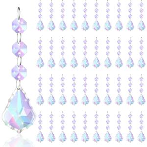 Nuenen 100 Pcs 45mm Waterdrop Chandelier Crystals Colorful Acrylic Chandelier Prisms Pendants Part Connected Glass Octagon Beads Ornaments Hanging Glass Crystals(AB Maple Leaf)