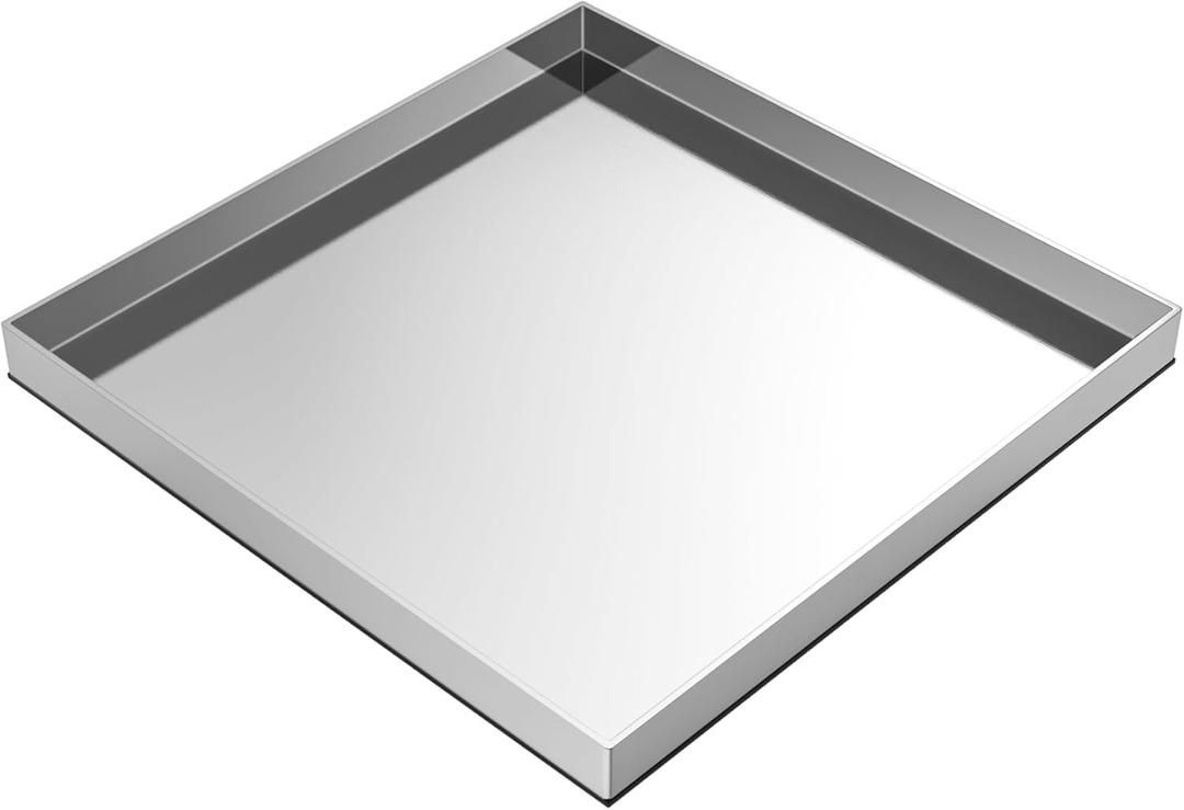 KEESHA Washing Machine Drain Pan - 30 x 28 x 2.5 Heavy Duty 304 Stainless Steel 18 GA Thickness Washer Pan with Non-Slip Pads for Floor Protection, Keep Floors from Leaks or Overflow, No Hole