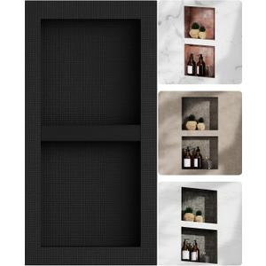 16×32 Matte Black Two-Tier Bathroom Shelf,Recessed Shower Niche | Space Saving,Double-Tier Separated Storage, Mold and Mildew Resistant,Ready-to-Tile,Tool-Free Install,Humidity-Resistant