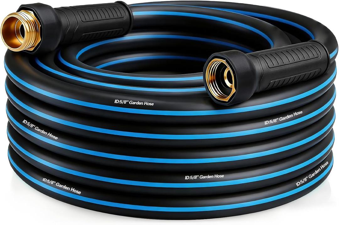 Heavy Duty 5/8 in x 25FT Non-Expandable Garden Hose, Lightweight Rubber Hybrid Water Hose, Kink Resistant Flexible & Durable, Leak-Free 3/4" Brass Male to Female Fittings for Lawn Patio