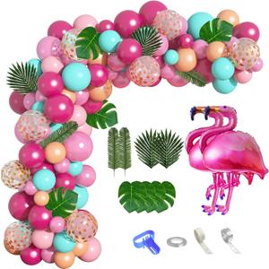 124Pcs Tropical Flamingo Balloon Arch Garland Kit 40" Flamingo Balloons Hot Pink Confetti Balloons Tropical Palm Leaves 4 Tools Hawaiian Luau Birthday Wedding Baby Shower Party Decorations Supplies
