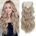 Clip in Hair Extensions for Women, 6PCS Long Wavy Curly Clip on Hair Extensions 20 Inch Dirty Blonde Mixed Gold Synthetic Hairpieces